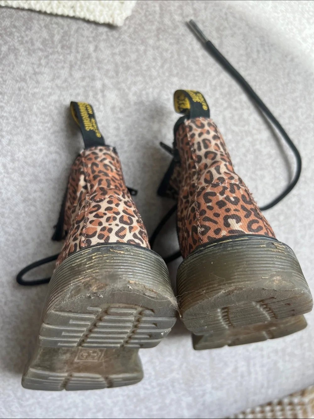 Dr. Martens Kids Leopard Combat Boots in Brown and Black